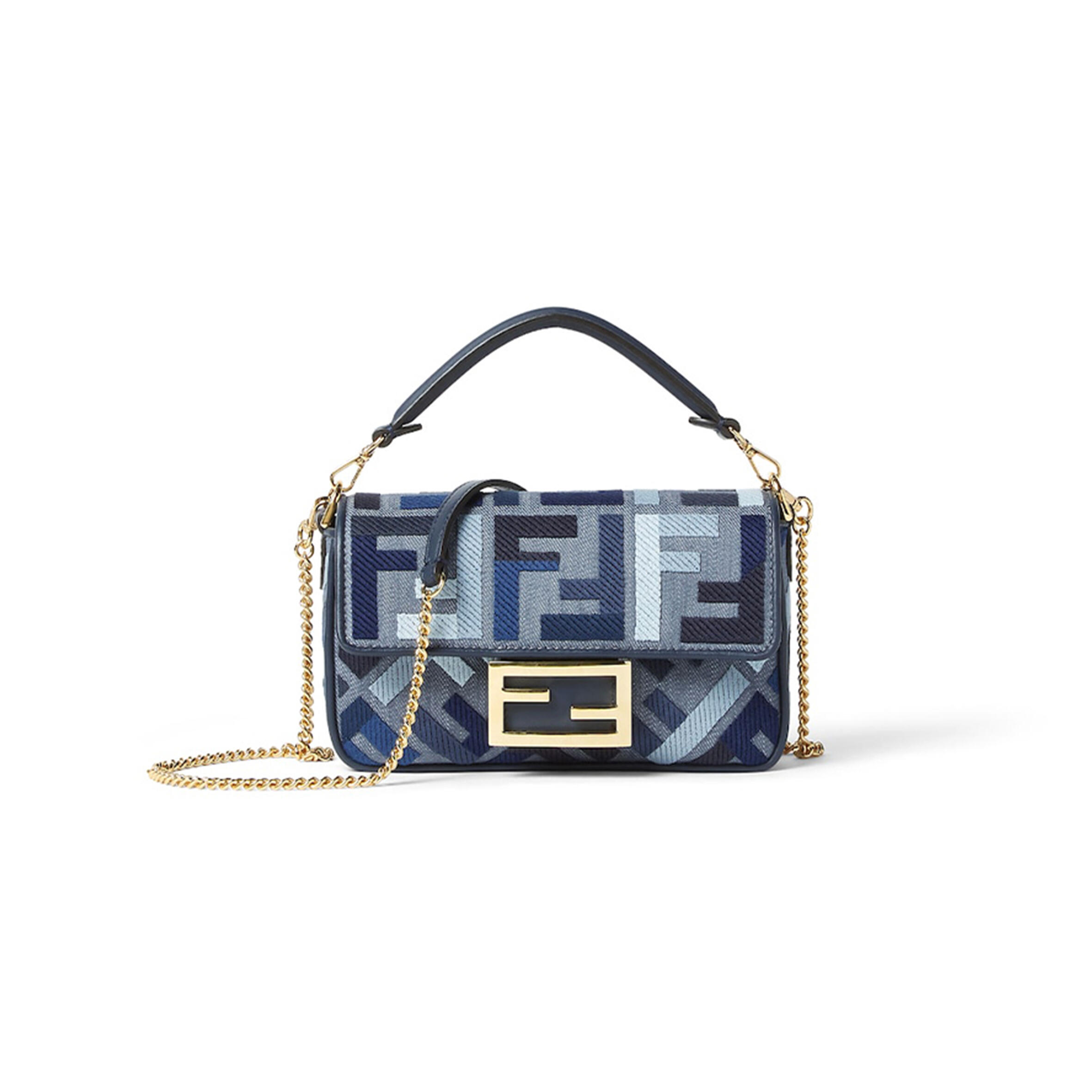 FENDI BAGUETTE MINI BLUE CANVAS BAG WITH FF EMBROIDERY 8BS017AV11F1LAZ (19.5*11*5cm) FENDI BAGUETTE MINI BLUE CANVAS BAG WITH FF EMBROIDERY 8BS017AV11F1LAZ (19.5*11*5cm)